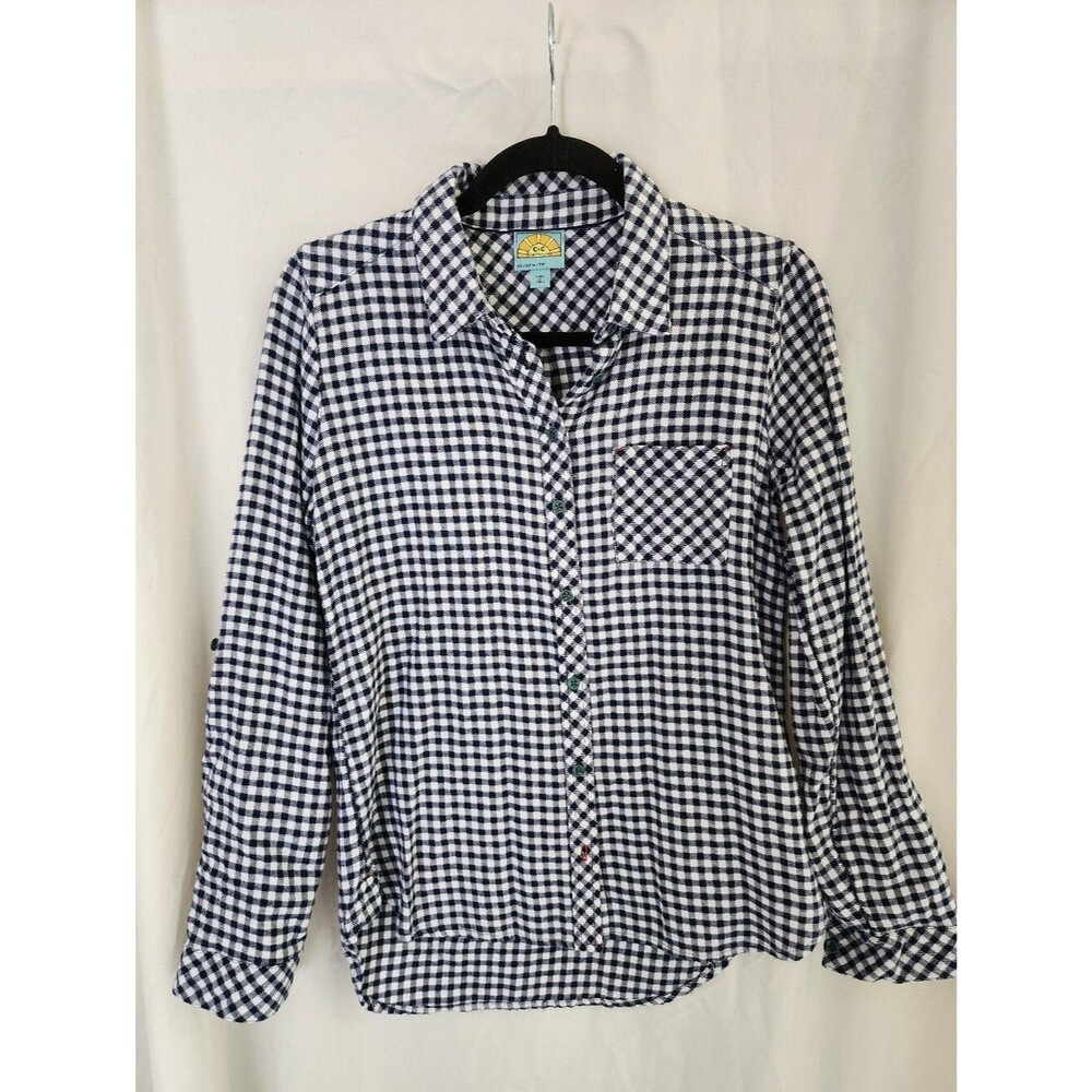 NWoT C&C California Cotton Gingham Flannel Shirt Roll-tab Sleeves, XS